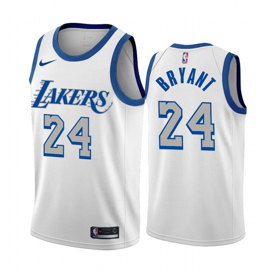 Men Los Angeles Lakers #24 kobe bryant white city edition new blue silver logo 2020 nba jersey->customized nba jersey->Custom Jersey